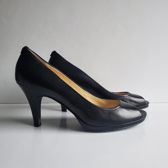 Classic Black Pumps 3" Heels Open Toe Casual Office Siren Career Wear - Picture 1 of 12